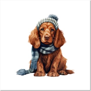 Winter Irish Setter Dog Posters and Art